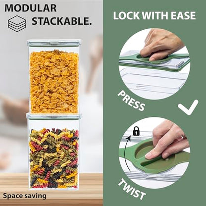 5-Piece SAN Airtight Pantry Storage Container Set, Leakproof Twist-Lock Lids, BPA-Free Stackable Canisters for Sugar, Flour, Pasta, Cereal & Snacks (0.8qt, 1.9qt ×2, 3qt, 4qt) - color: Green