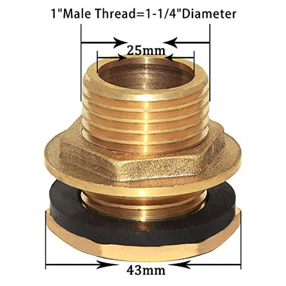 Joywayus 1" Male And No Female Inside Soild Brass Water Tank Connector Bulkhead Tank Fitting With Rubber Ring Stablizing - size: No Female - 1" Male