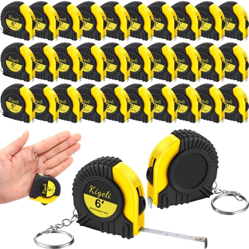 Kigeli 50 Pcs 6ft/2 Meter Mini Measuring Tape Keychains Small Measure Keychain Bulk Set Functional Mini Retractable Measuring Tape Keychains with Slide Lock for Engineer Crafter(Classic,Yellow) - color: Yellow