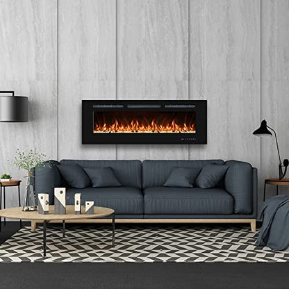 42" Electric Fireplaces Inserts, Recessed & Wall-Mounted Fireplace Heater with Thermostat, Multicolor Flames,Timer, Log & Crystal, 750/1500W - size: 42 inch