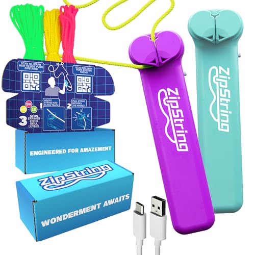 Original ZipString Bundle Pack – As Seen on Shark Tank – 2 Classic Rope Launcher Toys for Kids & Adults – Vivacious Violet & Aesthetic Aqua – USB-C Rechargeable Fidget Toy with Strings & Trick Library