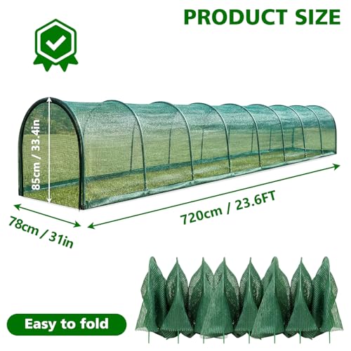 UNIFAMILY Chicken Tunnel for Outside, 23.6FT Flexible Chickens Runs for Yard, Quick Installation Shade Net Protection from Sun Portable Chicken Tunnels, Poultry Coop Run Tunnels Perfect for Backyard - size: 23.6 ft