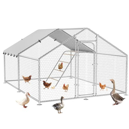 Large Metal Chicken Coop with Roosting Perch, Waterproof and UV-Resistant Cover,Outdoor Walk-in Cage Hen House for Yard Farm Rabbit Duck Chicken Run Spire Roof (10’ W x 13.2’ L x 6.4’ H) - size: 13x10Ft-Spire
