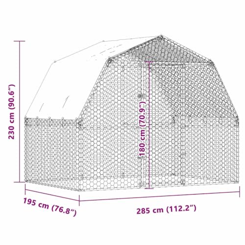 Galvanized Steel Chicken Coop with Lockable Door 112.2"x76.8"x90.6" Silver Outdoor Animal Cage for Rabbits Ducks Hens Small Pets Water-Resistant Roof - size: 112.2" x 76.8" x 90.6" (L x W x H)