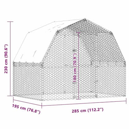 Galvanized Steel Chicken Coop with Lockable Door and PE Roof 112"x76"x90" Large Outdoor Animal Cage for Chickens Ducks Rabbits - size: 112.2" x 76.8" x 90.6" (L x W x H)