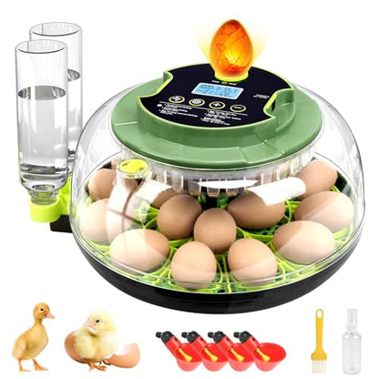 18 Chicken Egg Incubator with Temperature Control, Humidity Display, Auto Egg Turner, Egg Candler, 2 Size Egg Trays, Chick Incubaotrs for Hatching Eggs Digital Incubator for Chicken, Duck Eggs - style: 18 Eggs