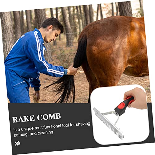 Durable Horse Grooming Rake with Rust Metal Teeth Rubber Handle Cleaning Brush for Removing Shedding Hair and Mud Comfortable Massage Comb and Domestic Animals Easy to Hold