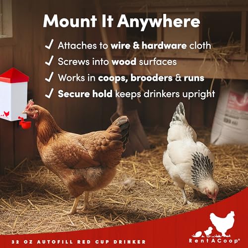 RentACoop 32oz (1 Liter) Automatic Drinker - BPA-Free Chick Waterer with Auto-Fill Cup and Horizonal Nipple - Suitable for Chicks, Quail, Pigeons, Doves, and Other Smaller Birds