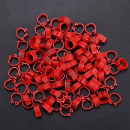 100Pcs Birds Leg Rings, 8mm Pigeon Leg Bands 001 to 100 Numbered Plastic Clip on Identification Rings for Chicks Parrots Finch Dove Lovebird Quail Bantam Lovebirds (Red) - color: Red