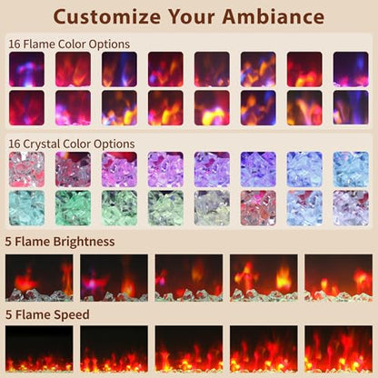 50" WiFi Electric Fireplace, Wall Fireplace Electric with Remote Control, 16 Adjustable Flame Colors, Wall Mounted/Recessed, 1400W Fireplace Insert Heater, Timer, Remote & App Control - size: 50 Inch Upgraded