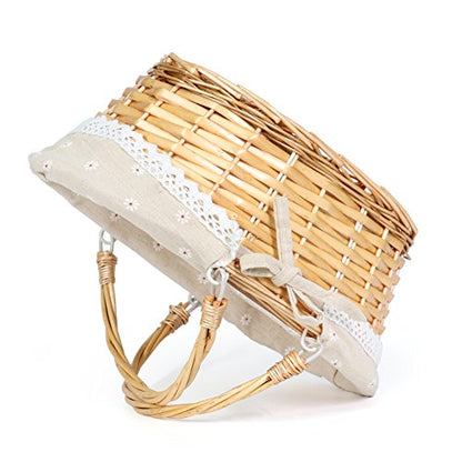 MEIEM Wicker Gift Baskets Empty Oval Willow Woven Picnic Cheap Easter Candy Storage Wine Basket with Handle Egg Gathering Wedding Basket (Natural) - color: Natural, size: Small