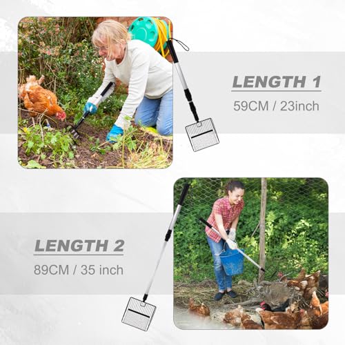 panthra Chicken Poop Scooper, Chicken Coop Scooper for Sand, Widened Shovel Head, Retractable Handle Design (23-35inch), Efficient Tool for Cleaning Poultry Manure (Black)