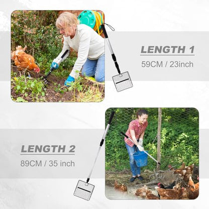 panthra Chicken Poop Scooper, Chicken Coop Scooper for Sand, Widened Shovel Head, Retractable Handle Design (23-35inch), Efficient Tool for Cleaning Poultry Manure (Black)