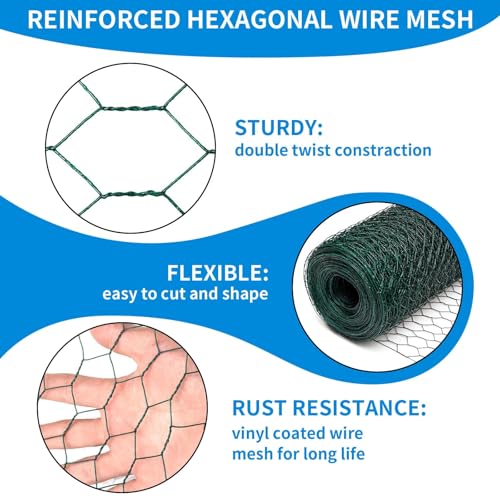 48'' x 50' Green Chicken Wire Fencing, 1 inch Chicken Wire and 19 Gauge Poultry Netting, Garden Mesh Fence Roll for Floral Arrangements/Crafts/Farm/Livestock/Pet Protection - size: Green 48'' x 50'