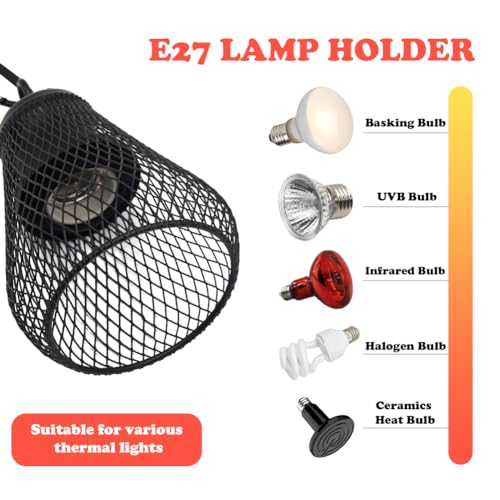 Reptile Heat Lamp Guard Reptile Reptile Light Fixture UVB Reptile Turtle Heating Light Dome Lamp Cap Covers Max 200 Watt with one 25w Bulb for Bearded Dragon Turtle Snakes Frogs Chicks