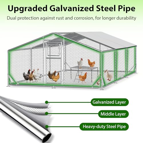 20x10x6.5 FT Large Metal Chicken Coop, Functional Split Door Chicken Coop Run with Cover & Hardware Cloth,Heavy Duty Chicken Pen with Aluminum Frame, Easy Setup Animal Run for Hen, Duck, Goat - size: 236.0"L x 118.0"W x 77.0"H
