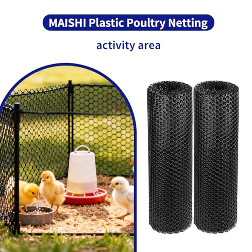 2-Rolls MAISHI 24" x 10ft Plastic Chicken Fence- 1/2"(12.7mm) Hole Poultry Netting for Chick Brooder & Nursery - Lightweight Rustproof Garden Fencing for Small Animals, Easy Cut HDPE Barrier, Black