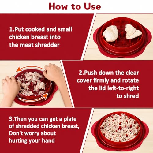 Premium Large Chicken Shredder Tool with Suction Base 2026 – Twist Meat Shredder with Ergonomic Handle & Anti-Slip Grip – Transparent Lid for Easy Shredding Chicken & Beef (Red) - color: Red-