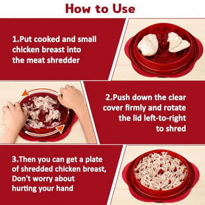 Premium Large Chicken Shredder Tool with Suction Base 2026 – Twist Meat Shredder with Ergonomic Handle & Anti-Slip Grip – Transparent Lid for Easy Shredding Chicken & Beef (Red) - color: Red-