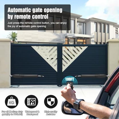 JUJIANG Automatic Gate Opener with Remote Complete Kit for Swing Gate Up to 770lb 16FT per Arm, Electric Gate Opener Medium Duty Dual Swing Gate Opener Automatic Gate Motor 60W AC Powered PKM-C026 - size: 770lb Dual Gate Opener