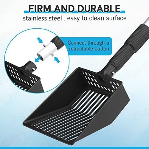 Cat Litter Scoop, Deep Shovel with Metal Long Handle, 21"-39.5" Telescopic & Adjustable Heavy Duty Fast Sifting Shovel Kitty Litter Scooper for Sifting Cats Litter - size: 21-39.5 inch