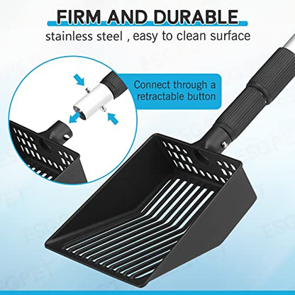 Cat Litter Scoop, Deep Shovel with Metal Long Handle, 21"-39.5" Telescopic & Adjustable Heavy Duty Fast Sifting Shovel Kitty Litter Scooper for Sifting Cats Litter - size: 21-39.5 inch