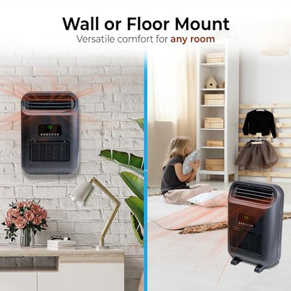 Comfort Zone 14" Wall Mount & Freestanding Space Heater – 1500W Electric Heater with Remote, Digital Thermostat, ECO Mode & 12H Timer – Portable or Wall-Mounted Floor Fan - size: 14-inch