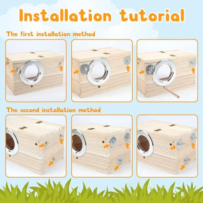 Rypet Parakeet Nesting Box Transparent Design, Thwartwise Bird Nest Breeding Box with Perch Wood Bird Cage House for Cockatiel Lovebirds Budgie Finch Parrotlets Canary XL - size: X-Large