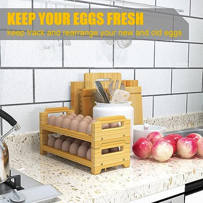 Bamboo Egg Holder Countertop - Stackable Design for Fresh Eggs, Farmhouse Egg Tray Storage Display Rack, Kitchen Counter Top Organizer Wooden Egg Stand, Fits Quail, Duck, Turkey, Chicken Eggs (Modern) - style: Modern