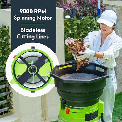 GreenSweep XL Bladeless Leaf Shredder & Mulcher | Powerful 15 Amp, 9,000RPM Motor for 18:1 Reduction Ratio - color: Green