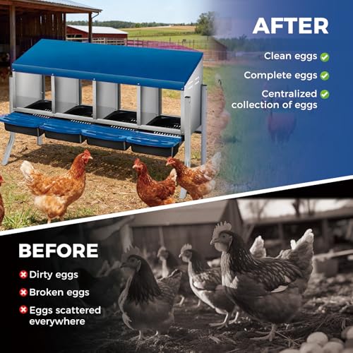 4 Hole Roll Away Chicken Nesting Box - Chickens Laying Box with Removable Tray, Easy Egg Collection & Cleaning, Metal Nesting Boxes for Backyard, Farm, Poultry Coop, with Bracket Legs - color: blue, size: 4 Compartments with legs