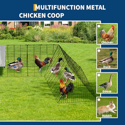 Expandable Chicken Run Tunnel with Weatherproof Cover, Portable Chicken Pen for Yard, Ducks & Rabbits, Adjustable Corner Frames for Custom Layouts