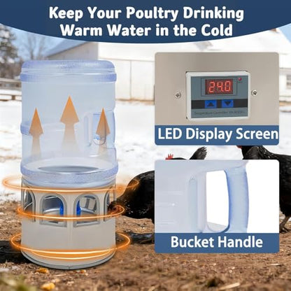 5 Gallon/18.9L Chicken Waterer for Winter, 110V 80W Heated Chicken Waterer, Temp Controlling (0-50℃) & LED Display for Chickens, Ducks, Geese and Chicken Coop with 9.84ft Power Cord