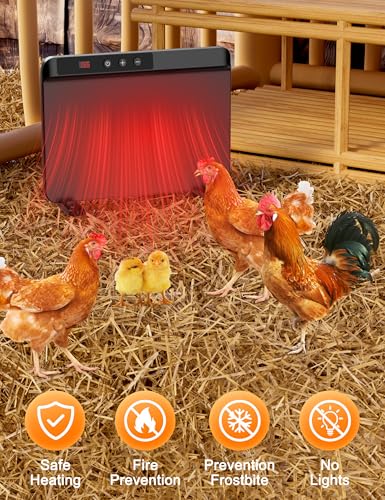 Chicken Coop Heater with Adjustable Temperature Remote Control, 200 Watts Radiant Heat Flat Panel Heaters for Winter Heating，Energy Efficient Warmer for Chick Poultry Animals, Black