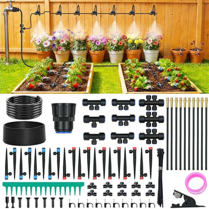 100FT Drip Irrigation Kit, Automatic Garden Watering System with Quick Connect PE Tubing, 2026 New Upgraded Water-Saving Design, 3 Adjustable Nozzles for Yard, Greenhouse, Lawn & Raised Bed - size: 100FT