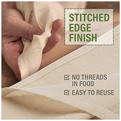 Organic Unbleached Cotton Cheesecloth – GOTS Certified Reusable Hemmed Muslin Straining Cloth for Cooking & Kitchen, 2 Squares, 23" x 23" (58 x 58 cm) - size: 3.7 sq ft (2 pcs)