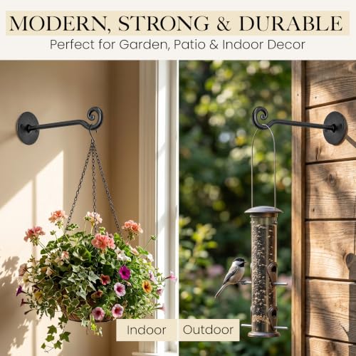 RTZEN Plant Hangers Outdoor or Indoor - Wrought Iron Metal Hanger Indoor Hook - Heavy Duty Wall Bracket Hooks for Hanging Plants Baskets Lanterns Bird Feeders - 2 Pack (Black Swirl Hooks 7.5") - size: 7.5 Inch, style: Swirl Hooks