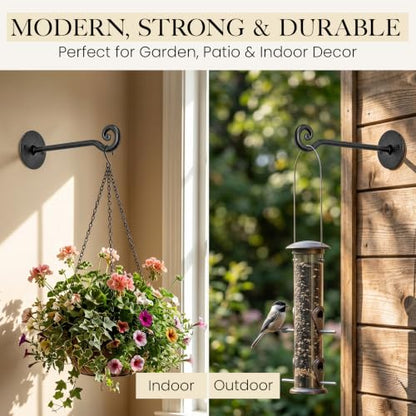 RTZEN Plant Hangers Outdoor or Indoor - Wrought Iron Metal Hanger Indoor Hook - Heavy Duty Wall Bracket Hooks for Hanging Plants Baskets Lanterns Bird Feeders - 2 Pack (Black Swirl Hooks 7.5") - size: 7.5 Inch, style: Swirl Hooks