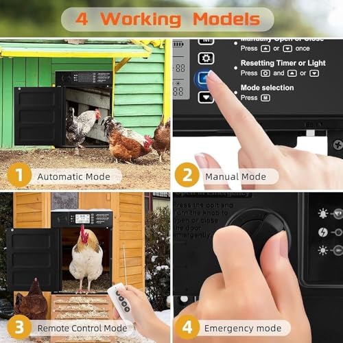 Automatic Chicken Coop Door Solar Powered with Timer,Solar Timer Chicken House Door,LCD Display Chicken Door with Light Sensor,4 Modes,Abnormal Alarm