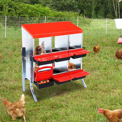 Chicken Nesting Boxes with Cleanable Pull-Out Trays - 6 Hole Metal Rollaway Nest Box for Laying Hens, Wall Mount or Placed Design for Easy Egg Collection & Cleaning - size: 6 holes with legs