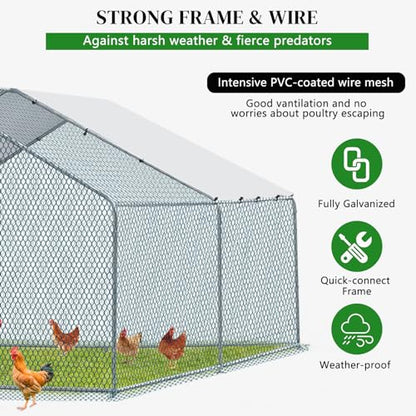 Outvita Chicken Coop, 13×10 FT Large Metal Chicken House, Poultry Habitat Cage with Waterproof Cover, Walk-in Chicken Run Pen for Small Animals, Yard, Farm, Patio - color: Silver, size: 156.0"L x 120.0"W x 78.0"H