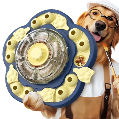 KADTC Dog Puzzle Toy, 3 Levels of Step-by-Step Challenge, Spin to Release Treat Dispenser, Slow Feeder & Mental Stimulation Enrichment Toy for Small Medium Large Dogs - color: Sunflower Blue