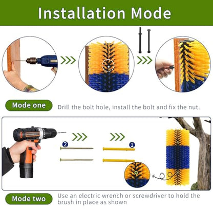 2/4-Pack Livestock Scratching Brush for Goats, Cattle, Horses & Sheep, Heavy Duty Goat Grooming Massage Brush Wall Mount with Screws for Farm Animals (Classic Blue Yellow, 4pack) - size: 4pack