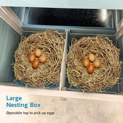122" Large Chicken Coop for 3–6 Chickens, Outdoor Poultry Cage with Nesting Box, Ramp & Enclosed Run, Weatherproof Wood Hen House with Asphalt Roof, Pull-Out Tray & Predator-Proof Wire - color: Blue
