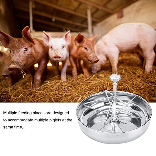 Gavigain Stainless Steel Piglet Feed Bowl,Pig Feeding Food Container with Metal Groove Rod Pig Food Feeder for Piglet Cattle(L)