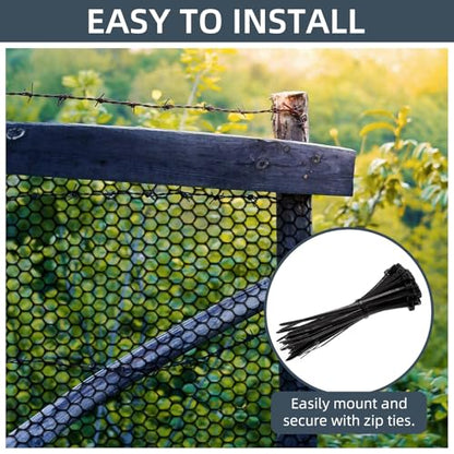 Plastic Wire Mesh Fence, 1.3ft x 50ft /15.7in x 600in Plastic Chicken Wire Fence Mesh Versatile Plastic Fencing Wire Netting Poultry Animal Barrier Fence with 150 Zip Ties for Garden & Farm, Black - color: Black