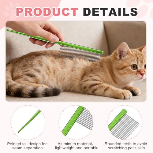 Grooming Pet Comb, 7.2Inch Dog Rat Tail Comb with Rounded Ends Cat Hair Trimmer Combs Knots Mats Loose Hair Removal (Green), Intended for Small Dog Cat - color: Green