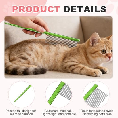 Grooming Pet Comb, 7.2Inch Dog Rat Tail Comb with Rounded Ends Cat Hair Trimmer Combs Knots Mats Loose Hair Removal (Green), Intended for Small Dog Cat - color: Green