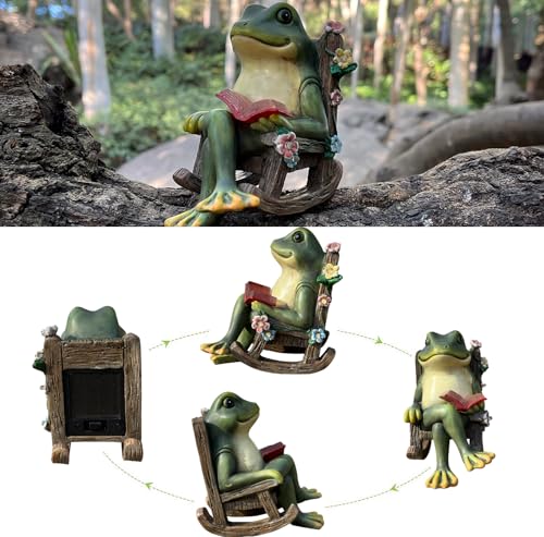 Solar Garden Statues Miniature Frog Figurine Thanksgiving Decor with Succulents and 7 LED Lights Outdoor for Patio Yard Balcony Lawn - Unique Housewarming Birthday Gifts for Women Mom Family Friends - style: frog