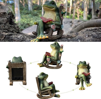 Solar Garden Statues Miniature Frog Figurine Thanksgiving Decor with Succulents and 7 LED Lights Outdoor for Patio Yard Balcony Lawn - Unique Housewarming Birthday Gifts for Women Mom Family Friends - style: frog